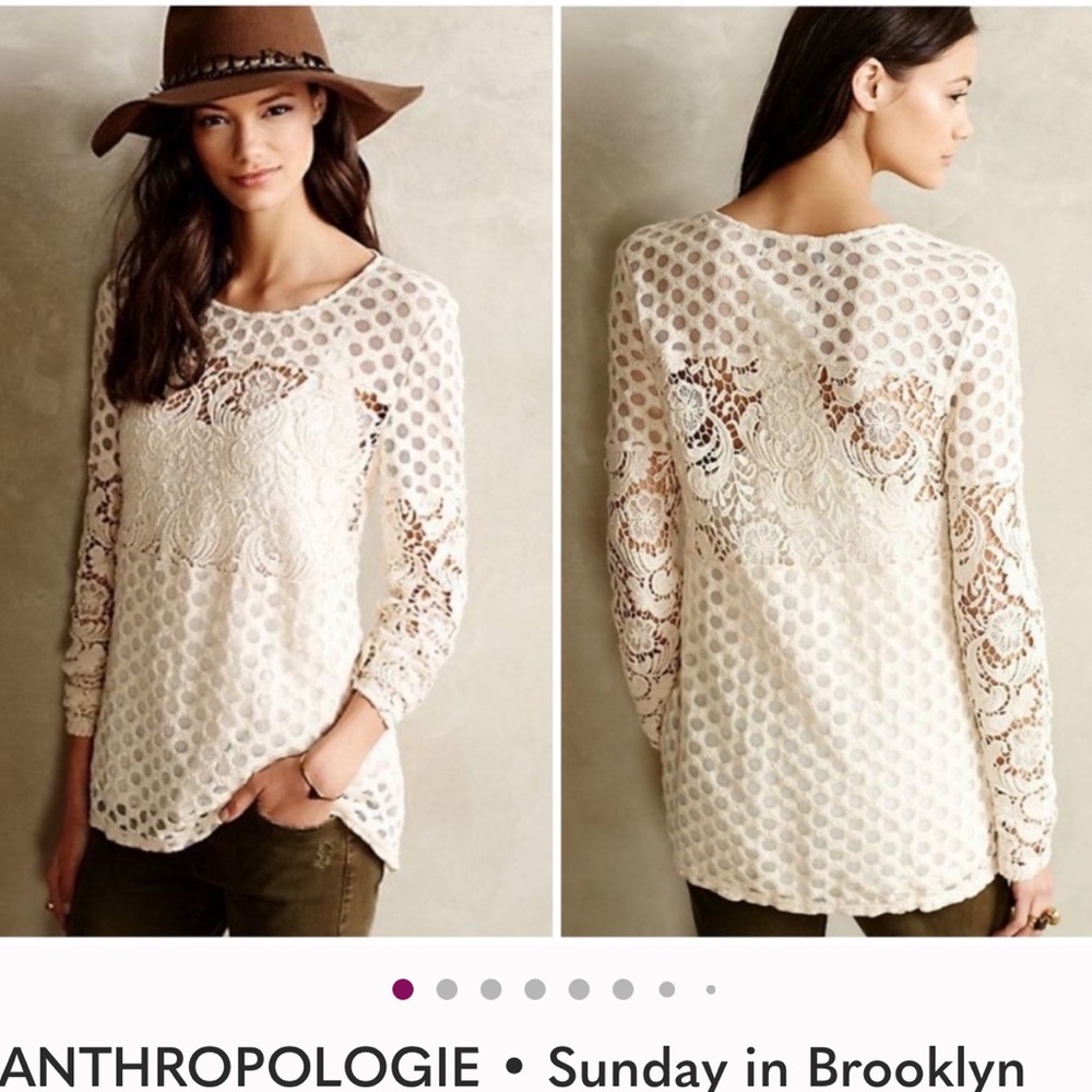 ANTHROPOLOGIE • Sunday in Brooklyn Interlude Laced Tee in Ivory • Medium